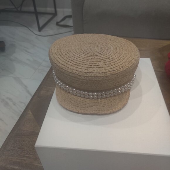 CHANEL Cap Coco mark Two Pearl Straw hat Fabric   Casquette BRAND NEW M - Picture 1 of 4